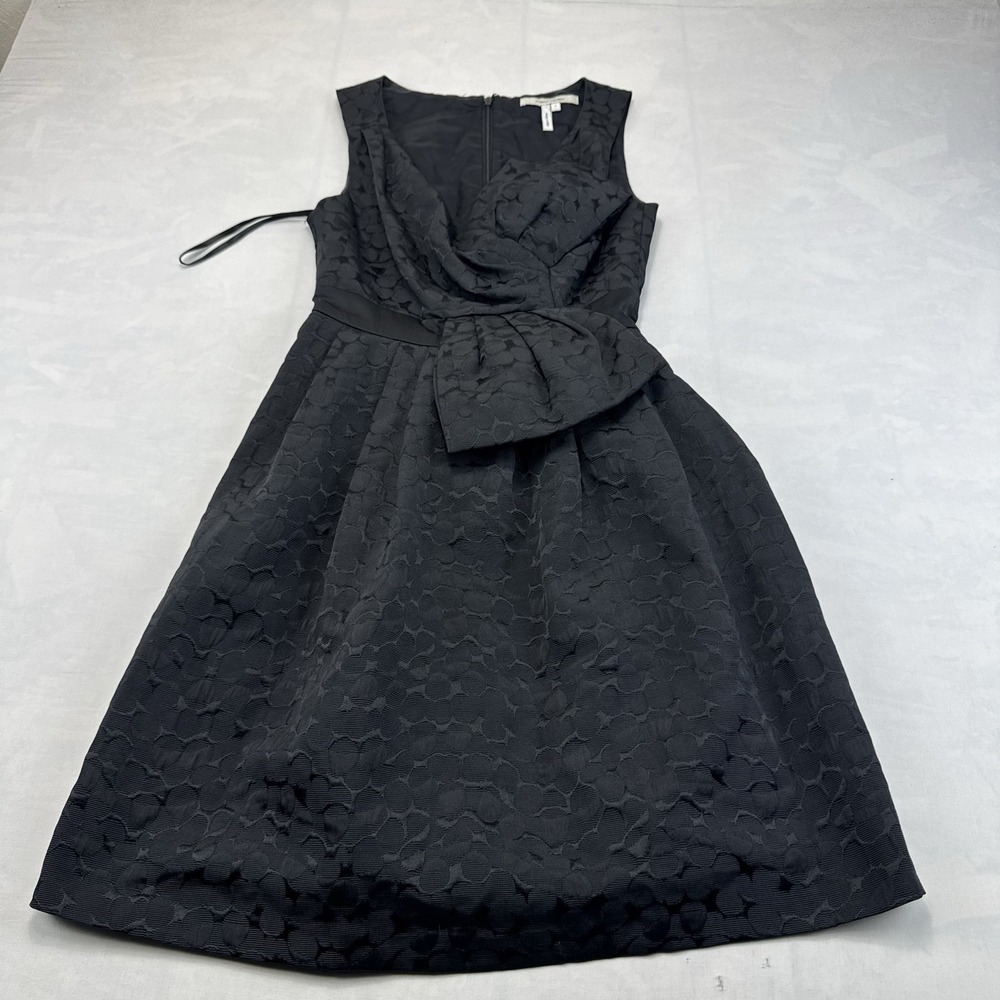 Max and Cleo Womens Size 2 Black Textured Sleeveless Bow Fit Flare Dress